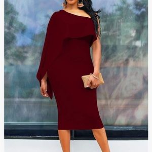 Burgundy one shoulder ruffled dress